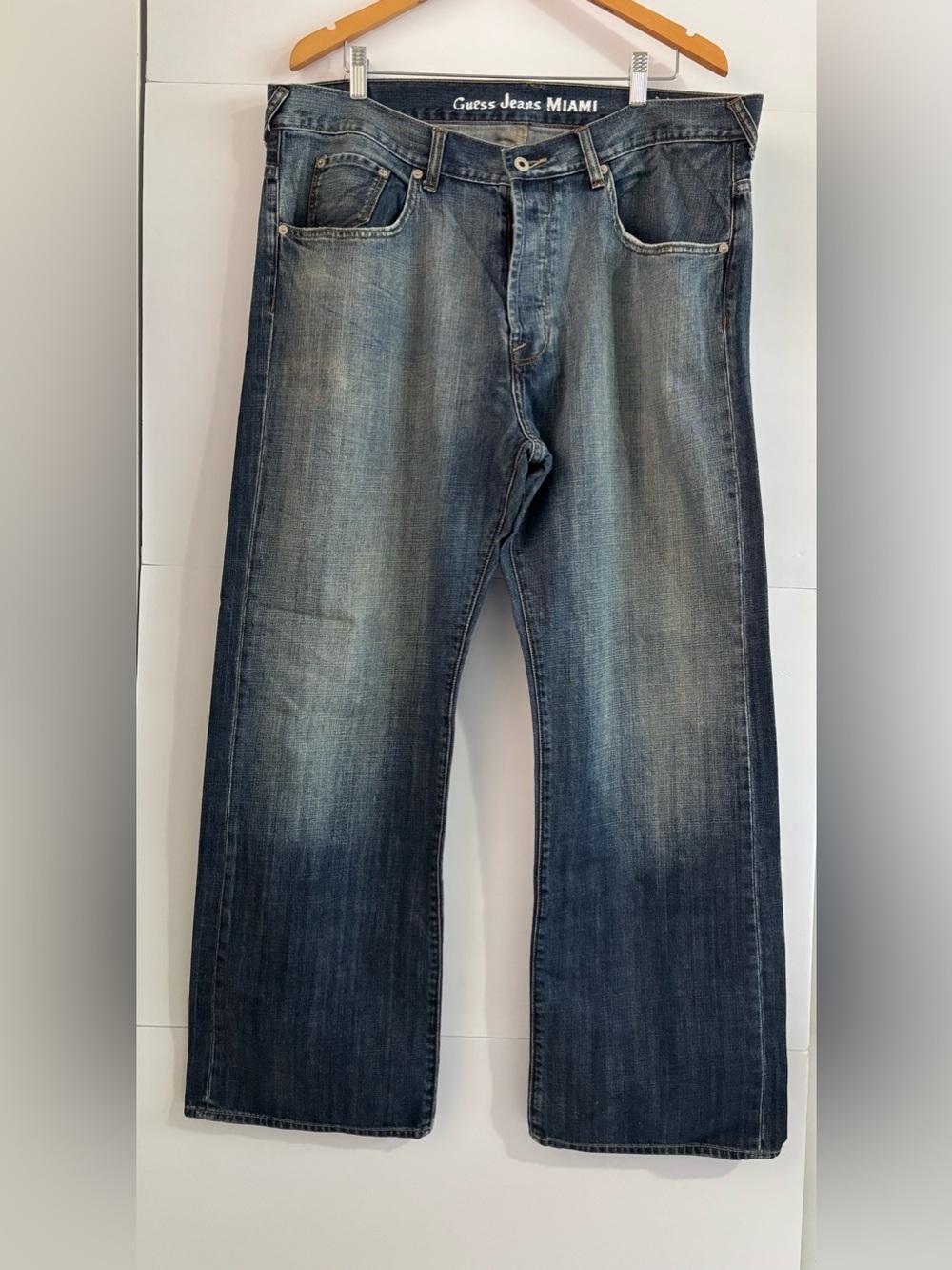 Vintage Y2K Guess MIAMI Men's Faded Blue Straight Jeans